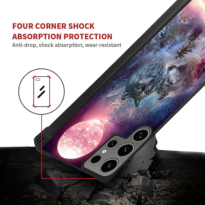 for Samsung Galaxy S24 Ultra Case, Star Two Wolfs Howling Pattern Graphic Design Girl Boy Soft Silicone Hard Acrylic Shock Protection for Samsung Galaxy S24 Ultra