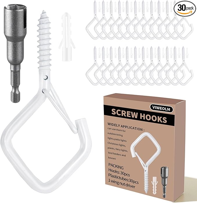 30 Pcs White Eye Hooks Screw Heavy Duty,Ceiling Hooks for Hanging Plants,String Lights,Cup,Wind Chime,Bird Feeders. Plant Hanger Indoor&Outdoor