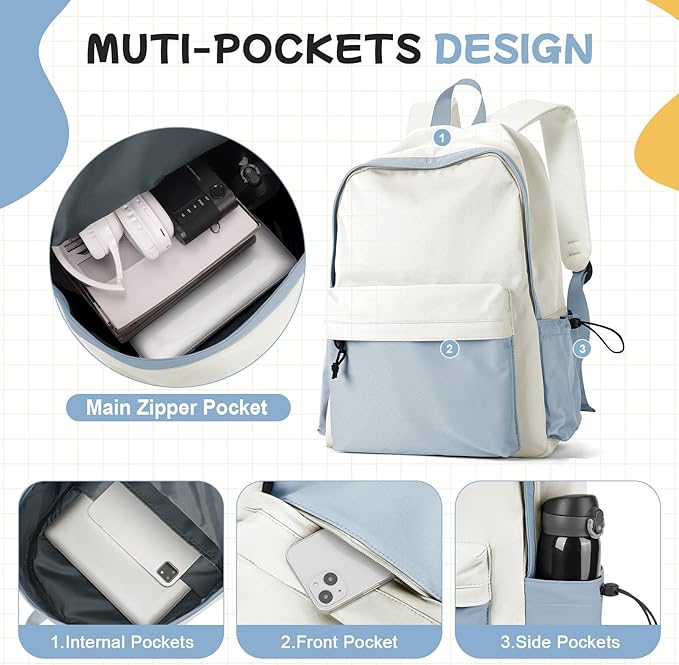 BJLFS Blue White Backpack for Women Men, Gym Backpack for Women Foldable Outdoor Weekender Gym Bag, Waterproof Sports Back Pack & Dance Yoga travel Bag