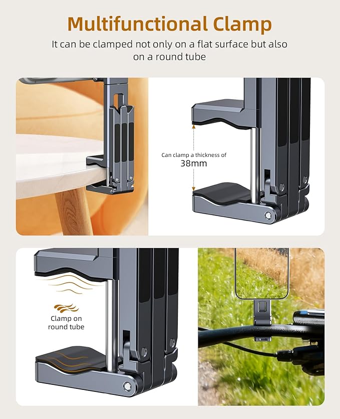 Magnetic Phone Tripod,360°Rotating Adjustable Travel Tripod Mount,Foldable Cell Phone Stand with Clip&1/4" Screw for iPhone 17/16/15/14/13/12 Pro Max&Magsafe Tripod,Fits Gym,Vlog,Travel,Kitchen