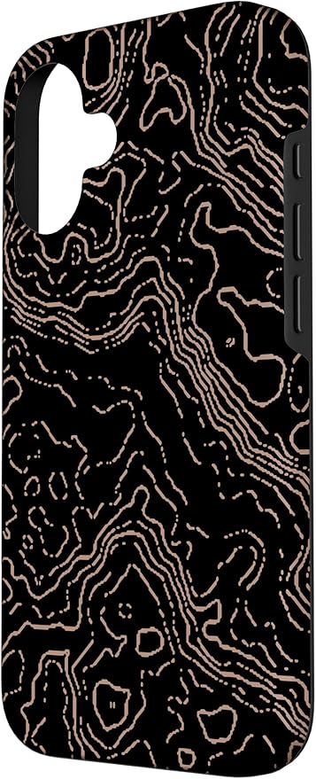 Topography Black & Brown Abstract Pattern Topographic Map Case for iPhone 16