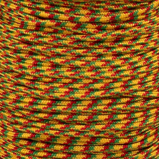Paracord Planet 275lb Paracord – 3/32 Inch (2.38 mm) Nylon Crafting Cord with 5 Strand Inner Core – Rasta (10 ft)