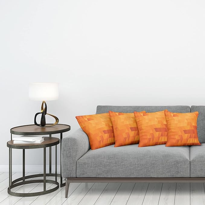 Ambesonne Orange Decorative Throw Pillow Case Pack of 4, Triangle Mosaic Shapes and Patterns with Abstract Digital Pixel Like Effect Print, Cushion Cover for Couch Living Room Car, 20", Burnt Orange