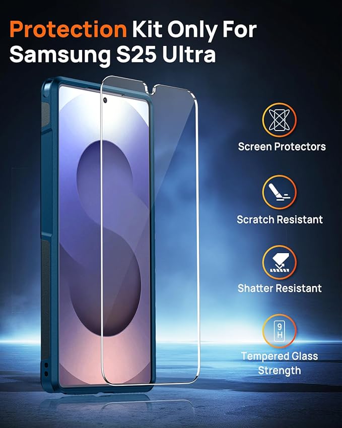 Lanhiem for Samsung Galaxy S25 Ultra Phone Case with Tempered Glass Screen Protector, Shock Absorption, Anti-Scratch Shockproof Case Cover for Samsung S25 Ultra, Navy Blue