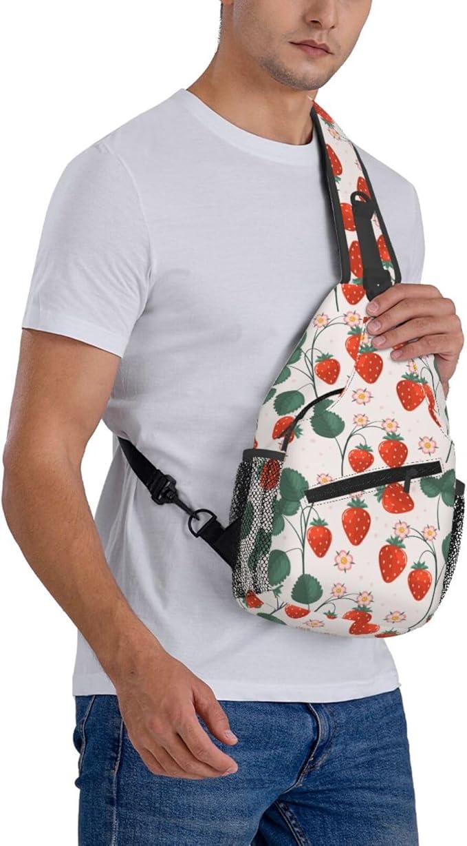 Strawberries Sling Bag For Women Men Fashion Strawberry Backpack Crossbody Shoulder Bag Sling Backpack Chest Bag Travel Hiking Casual Sport Daypack