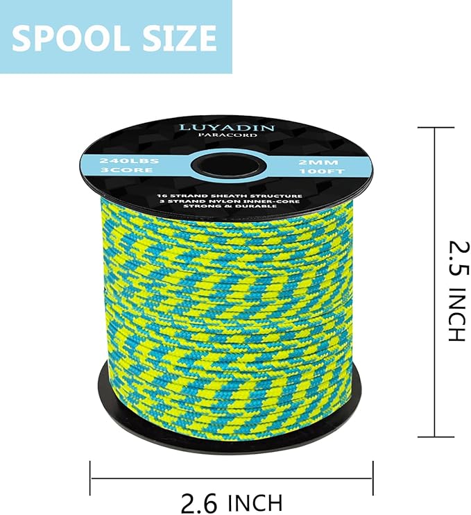 Paracord 240lb - Diameter 2mm Micro Utility Cord -3 Strand Parachute Spool Cord - 100ft 200ft,Paracord for Camping,Hiking,Fishing,Outdoor and DIY