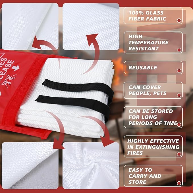Ougist 2 Pack Emergency Fire Blanket for Home and Kitchen, 40"x40" Fire Blankets for Safety, Fiberglass Flame Suppression for Grill, RV & Camping, Peace of Mind for Your Family