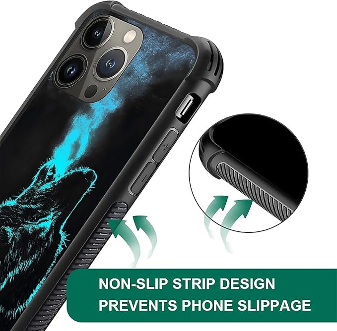 for iPhone 13 Pro Max Case, Blue Breathing Wolf Pattern Graphic Design Girl Boy Soft Silicone Hard Acrylic Shock Protection for iPhone 13 Pro Max