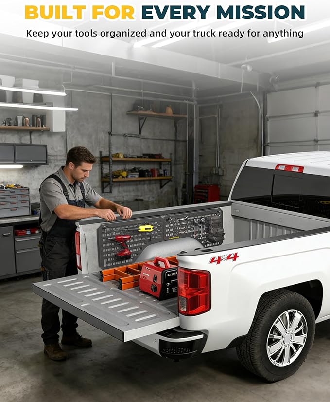 Trumgeta Aluminum Side Bed MOLLE Panel Fit for 2014–2018 Chevy Silverado 5.8FT, Easy No-Drill Install, Heavy-Duty Truck Bed Organizer Rack System for Tools Gear Accessories