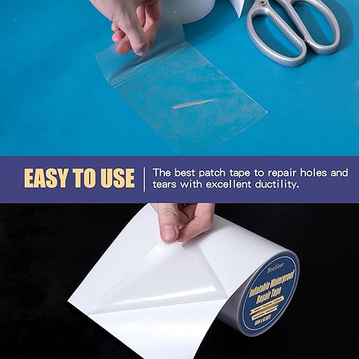Breliter Inflatable Waterproof Repair Tape - Waterproof TPU Patch Repair Kit, Sealing Repair Tape for Air Mattress, Bounce House, Inflatable Toys, Swimming Ring - 6in x 6.6ft