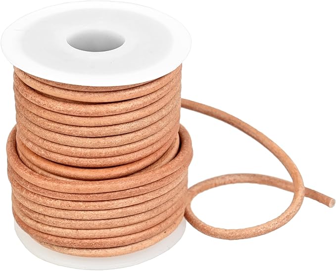 GENIQUE Real/Genuine Round Leather String Cord for Necklace, Bracelets, Jewellery, Braiding (3mm, Natural Distressed)