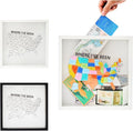 Where I've Been US Map Wooden Shadow Box Frame Wall Decoration, Travel Adventure Archive Box Tickets , 50 States Travel USA Map Tracker (White 10.6” x 10.6”)