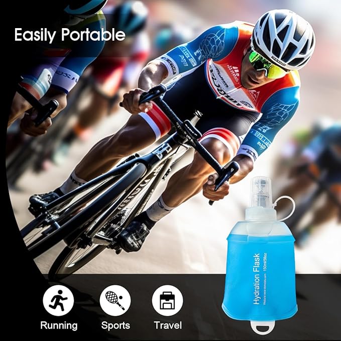WILDREEDS 250ml Soft Flask, TPU Collapsible Soft Water Bottle for Hydration Pack, Running Vest, Folding Water Bottle for Hiking Cycling Climbing-2Pcs, Blue