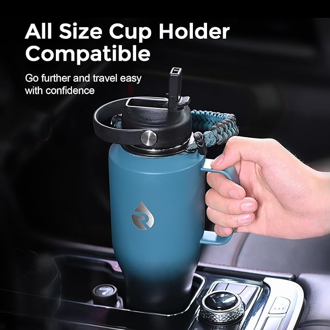 RAYMYLO 32oz Stainless Steel Water Bottle (Cold for 48 Hrs, Hot for 24 Hrs), Triple Wall Vacuum Insulated Water Bottle with Straw Lid, Spout Lid and Paracord Handle, Leakproof, Fit in Any Car Cup