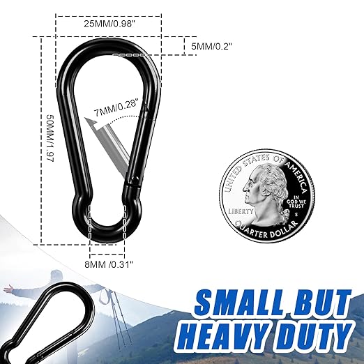 Small Carabiner Clip Hook, 1.97 inch 10 pcs Black Heavy Duty Spring Snap Hook Key Chain, Carabiners Clips for Outdoor Camping, Swing Set, Hammock, Hiking Travel, Fishing, Quick Link Keychain