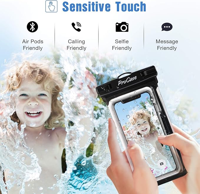 ProCase 2 Pack Waterproof Phone Pouch, Underwater Phone Case Up to 7", Dry Bag for iPhone 17 Air 16 15 14 13 Pro Plus Max, Galaxy S24 S23 S22 Ultra Pixel, Beach Essentials -Blue & Black
