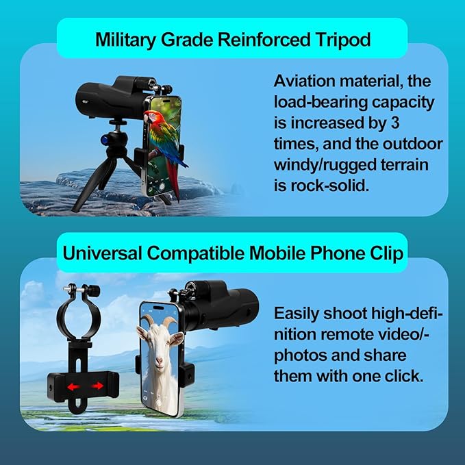 BIJIA 12x52 ED Monocular Telescope with Tripod & Phone Adapter – BAK4 Prism, Fully Multi-Coated Lens, Waterproof High Power Scope for Bird Watching, Hunting & Travel