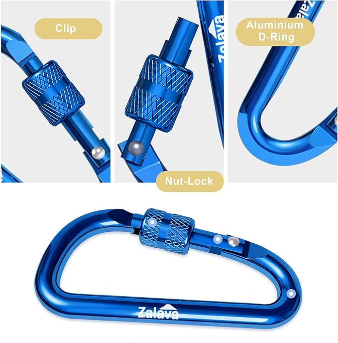 6PCS Carabiner Keychain, 2 inch Aluminum D-Clip Caribeener with Hook