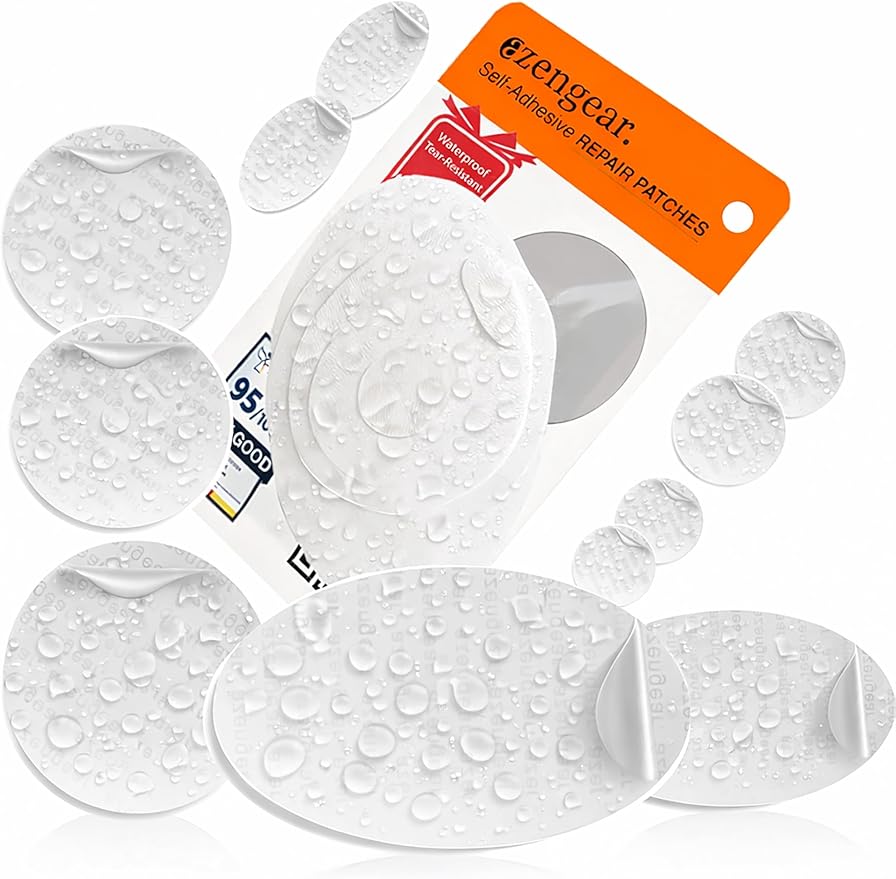 aZengear Repair Patches - Waterproof, Self-Adhesive, Tear-Cold-Heat-Resistant Polyester Fabric to Fix Down Jacket, Puffer, Snowsuit, Shoe, Tent, PVC, Clothing, Upholstery (Transparent)