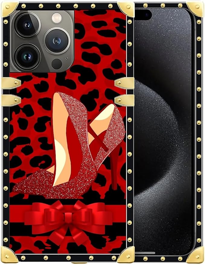 Compatible with iPhone 16 Pro Case, Elegant High Heels Luxury Golden Decoration for Girl Women Soft TPU Shockproof Protective Hard PC Back for iPhone 16 Pro