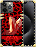 Compatible with iPhone 16 Pro Case, Elegant High Heels Luxury Golden Decoration for Girl Women Soft TPU Shockproof Protective Hard PC Back for iPhone 16 Pro