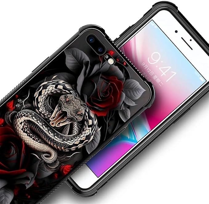 for iPhone 7/8 Case, Entwined Rose Snake Pattern Graphic Design Girl Boy Soft Silicone Hard Acrylic Shock Protection for iPhone 7/8