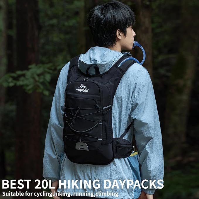 Hiking Backpack for Women & Men, Hydration Backpack with 2L Water Bladder for Running, Hiking, Cycling, Climbing, Camping, Biking (Black)