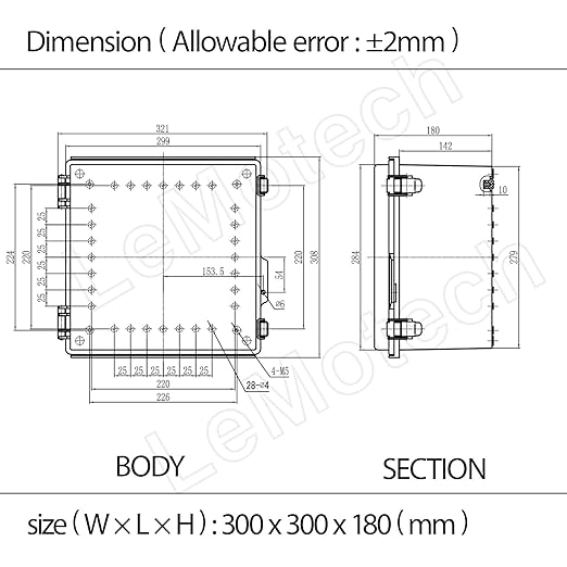 LeMotech Electrical Box, IP67 Waterproof Hinged Clear Cover Stainless Steel Latch Junction Box, ABS Plastic Electrical Enclosure with Mounting Plate,Wall Brackets, Cable Glands,11.8"x11.8"x7.1", Grey