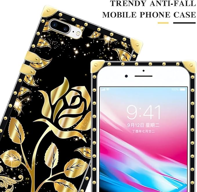Compatible with iPhone 8 7 SE Case, Shine Gold Rose Luxury Golden Decoration for Girl Women Soft TPU Shockproof Protective Hard PC Back for iPhone 8 7 SE