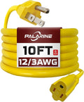 10ft Yellow Outdoor Extension Cord Waterproof, UL Listed, 12/3 SJTW Heavy Duty 3 Prong, 12 Gauge 15A Power Cord Ideal for Indoor Outdoor Lights, Appliances, and Lawn