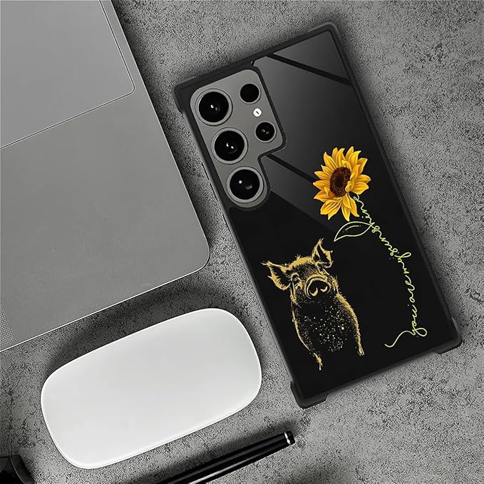 for Samsung Galaxy S24 Ultra Case, Pig Sunflower Yellow Sunshine Pattern Graphic Design Girl Boy Soft Silicone Hard Acrylic Shock Protection for Samsung Galaxy S24 Ultra