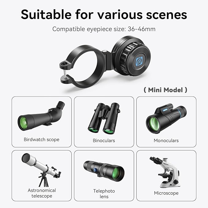 APEXEL Magnetic Telescope Phone Adapter for 36mm-46mm Eyepiece, Aluminum Foldable Photo Adapter Fits All Smartphone, Universal Phone Mount for Binocular, Monocular, Microscope, Spotting Scope