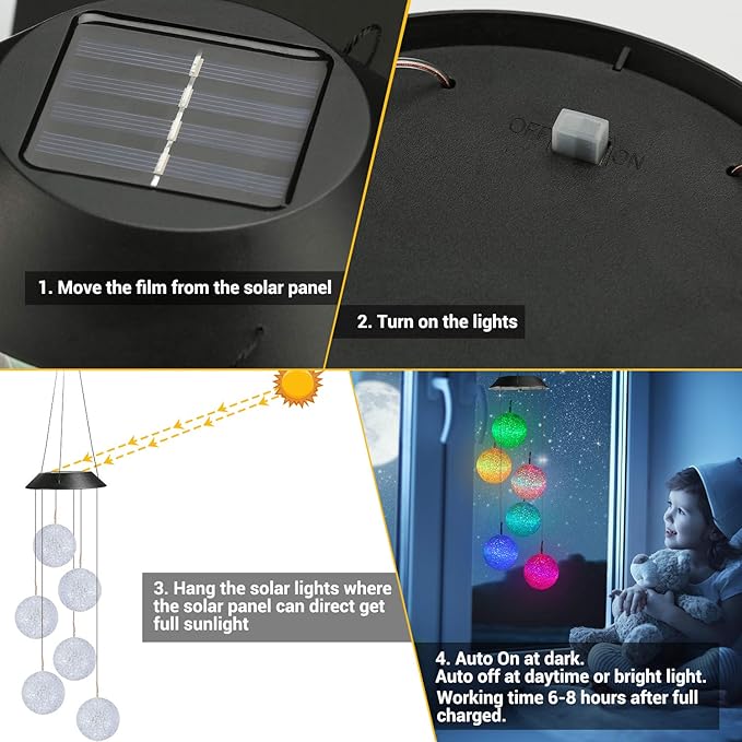 Toodour Solar Wind Chime, Color Changing Ball Wind Chimes, LED Decorative Mobile, Gifts for Mom Grandma, Waterproof Outdoor Solar Lights for Garden, Patio, Party, Yard, Window, Outdoor Decor