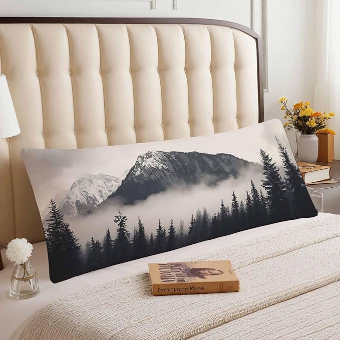 Forest Rectangle Body Pillow Covers Foggy Forest Mountain Winter 20"X54" Couch Pillow Body Pillowcase Decorative Home Body Pillows Bedding Pillow Cushion Covers for Sofa Car Shop