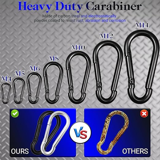 50 Pack 2" Heavy Duty Carabiner Clips, M5 Black Galvanized Steel Spring Snap Hooks, Rust-Resistant Keychain Clips for Hammock, Camping, Hiking, Fishing, Swing Set