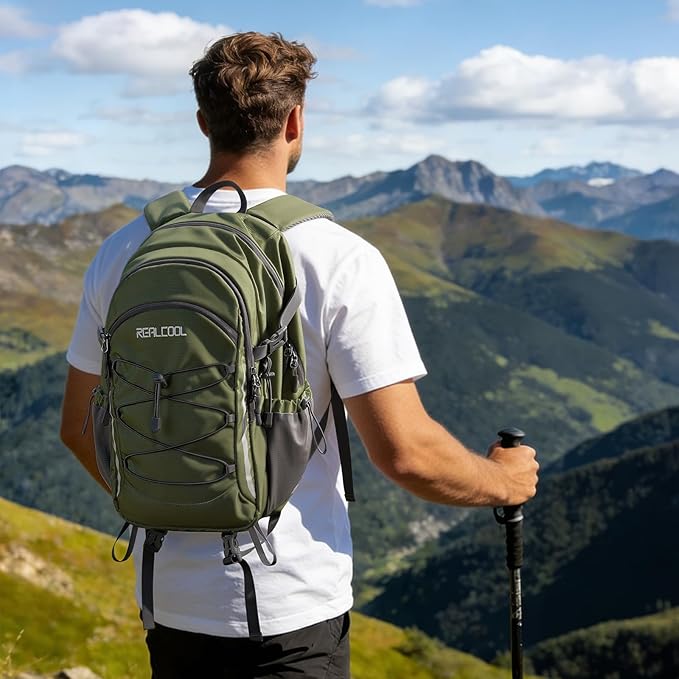 RealCool Hiking Backpack for Men Women,20L Lightweight Waterproof Travel Camping Backpack Hiking Daypack for Cycling Running,Army Green