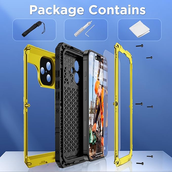 Mitywah Waterproof Case for iPhone 16 Plus, Shockproof Heavy Duty Case with Built-in Screen Protector, Underwater Full Body Protective Metal Case 6.7 inch, Yellow