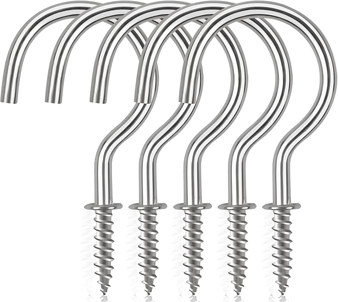 Cup Screw Hooks,1-1/2 inch Metal Screw in Ceiling Hooks 45 Pack Plant Hanger Wind Chimes Kitchen Cup Hooks Great for Hanging Indoor & Outdoor Use(Silver)