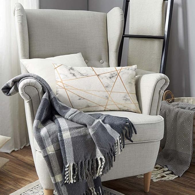 TKS MITLAN Golden Gray Marble Pillow Covers 12x20 Inch Stone Block Geometric Luxury Creative Chic Lines Stain Triangle Rustic Linen Throw Pillow Covers 12x20 Inch for Sofa Couch Decoration