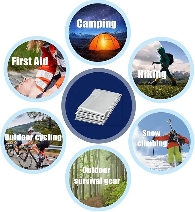 Emergency Mylar Thermal Blankets, Silver Gold Foil Survival Blanket Space Blanket Survival Kit for Outdoors, Camping, Hiking (Silver, 12pcs)