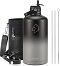 BUZIO Gallon Water Bottle Insulated, 128 oz Large Water Jug Vacuum Stainless Steel Big Metal Flask (Cold for 48 Hrs), Leak Proof & BPA-Free, with Straw and Spout Lids, Shadow