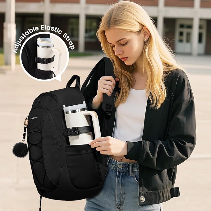 LOVEVOOK Mens Backpack with Giant Tumbler Holder Pocket,18 Inch Everyday Laptop Backpack Commuter Travel Work Computer Bag for Women,Waterproof Hiking College Teacher Back Pack Casual Daypack,Black