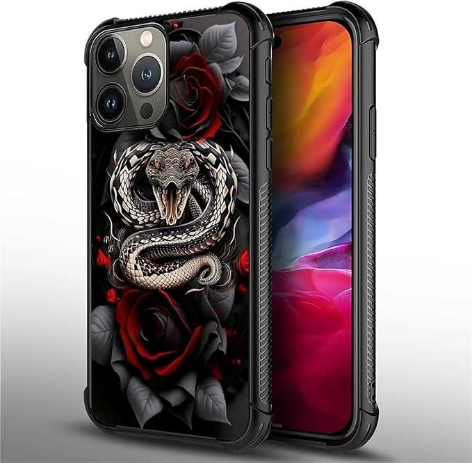 for iPhone 15 Pro Max Case, Entwined Rose Snake Pattern Graphic Design Girl Boy Soft Silicone Hard Acrylic Shock Protection for iPhone 15 Pro Max