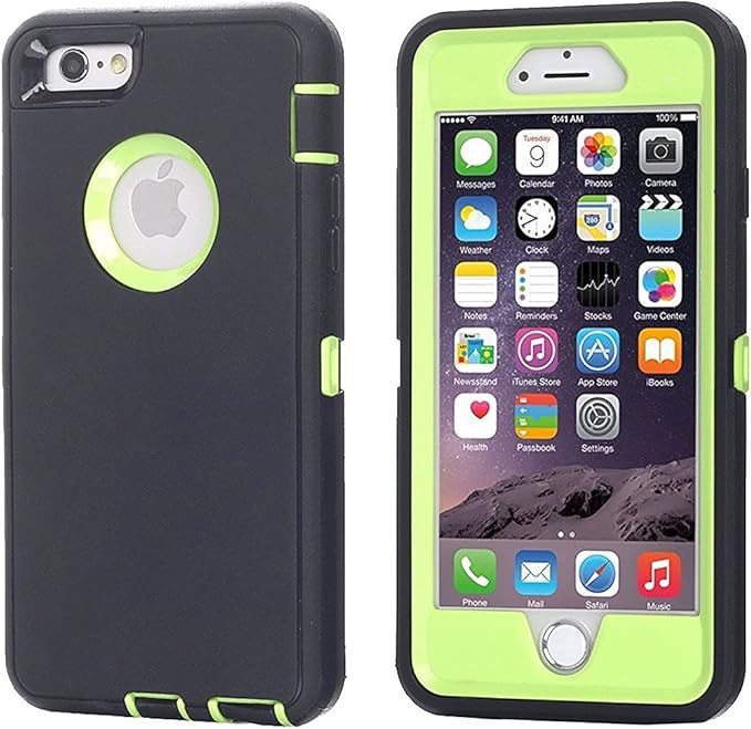 iPhone 6 Case, iPhone 6S Case [HEAVY DUTY] AICase® Built-in Screen Protector Tough 3 in 1 Rugged Shorkproof Cover for Apple iPhone 6/6S (Black/Green)