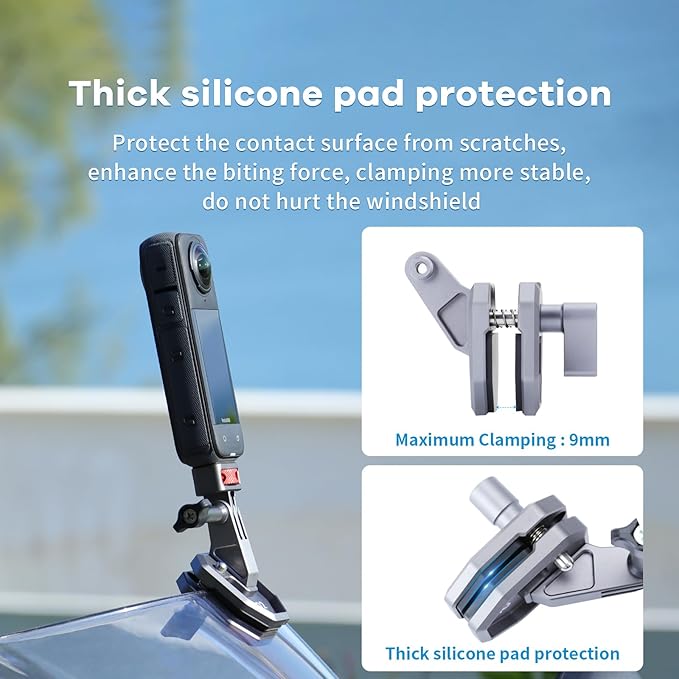SEASKY M02 Motorcycle Windscreen Clamp Mount Motorbike Accessories for Gopro Hero 13 12 11 10 9 8 for DJI Action 5 4 3 2 OSMO 360 for insta360 X5 X4 X3 Ace Pro 2 Action Camera All Aluminum Metal