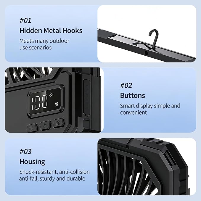 yAyusi 20000mAh Battery Powered Portable Travel Fan, Ultra-Slim 8Inch Rechargeable Camping Fan with Remote Controller, Maximum Battery Life of 82 Hours, Suitable for Bedrooms, Cruise, Tents, Travel