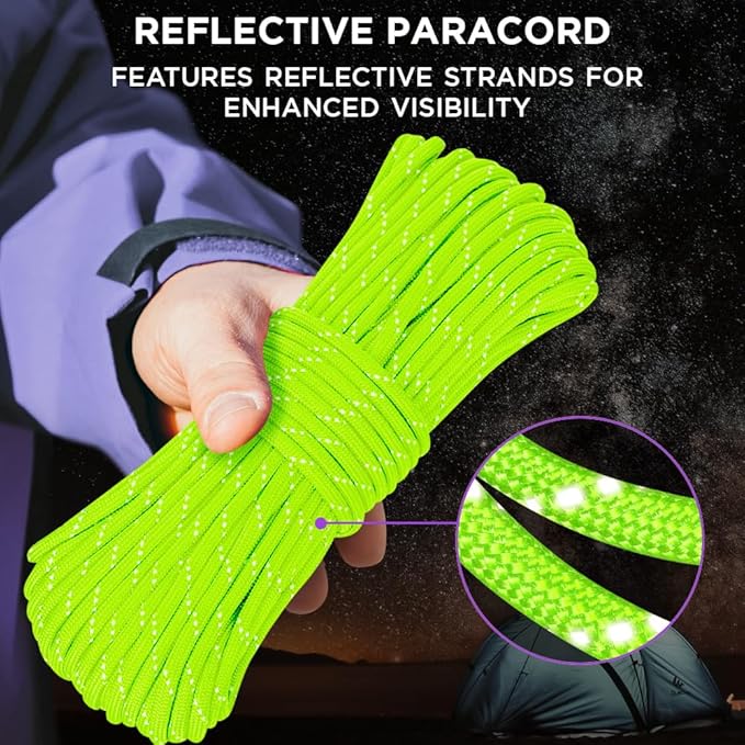 TECEUM Reflective Paracord Rope 1000 – 1000ft/200ft/100ft/50ft – 40+ Colors – Glow in The Dark – para Cord – Utility Rope for Survival, Hunting & Camping Gear – Nylon String, Camping Rope, Tent Cord