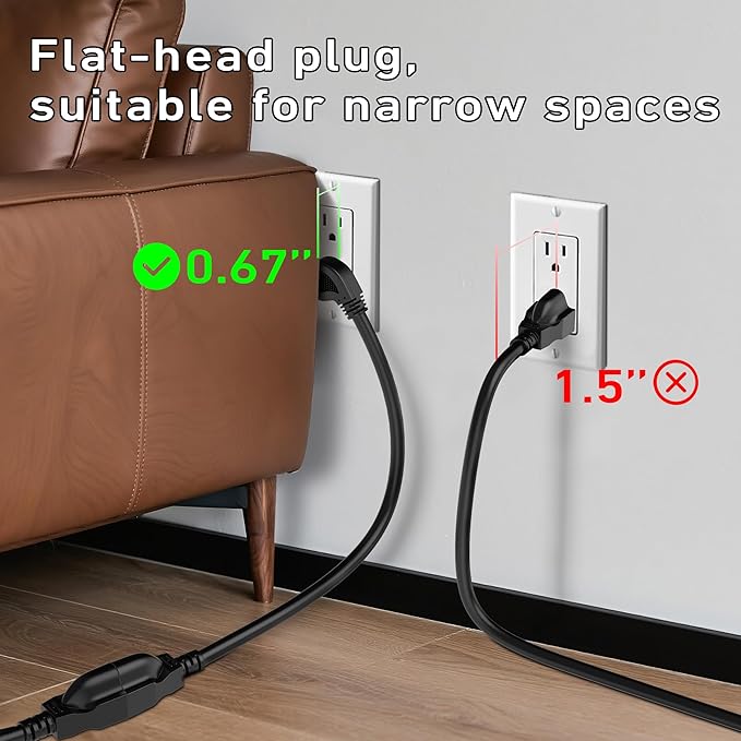 LUCKY TL Indoor Outdoor Extension Cord, 16/3 Gauge Black Short Extension Cord 3ft, Waterproof Flexible Case, Made in Pure Copper, 13A 1625W 16AWG SJTW, 3 Prong Heavy Duty Wire, UL