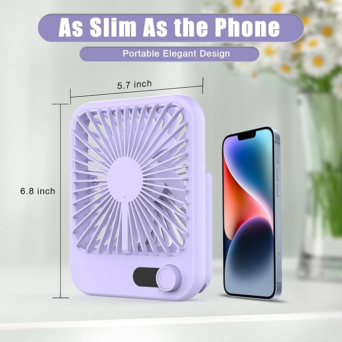 Small Fan Portable, 6.8 Inch Quiet Desk Fan Rechargeable with 2500mAh Battery Operated, 100 Speeds Adjustable Personal Mini Desktop Fan for Bedroom Office Travel Beach, Cruise Ship Essentials, Purple