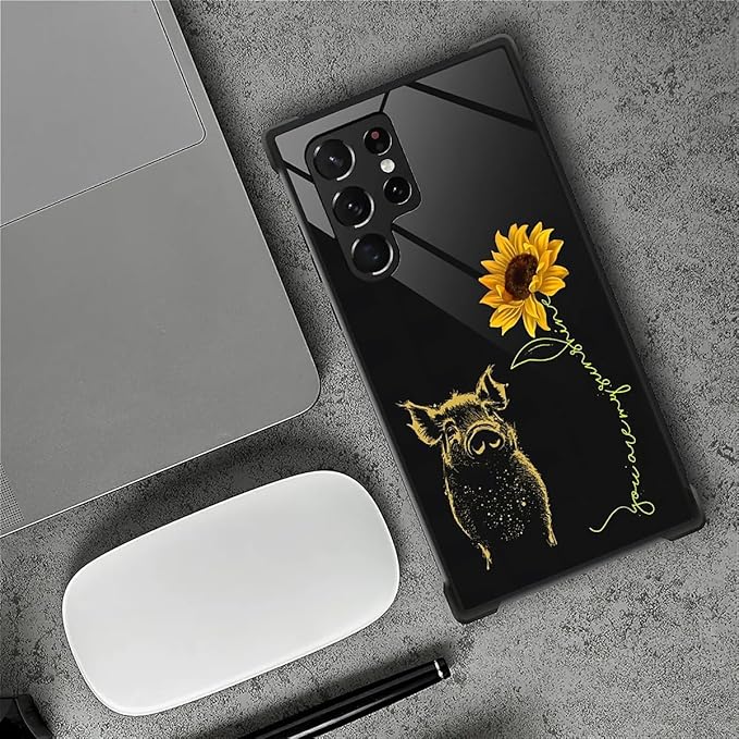 for Samsung Galaxy S22 Ultra Case, Pig Sunflower Yellow Sunshine Pattern Graphic Design Girl Boy Soft Silicone Hard Acrylic Shock Protection for Samsung Galaxy S22 Ultra